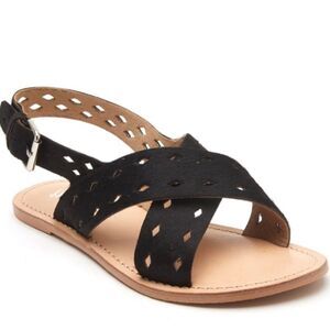 ANTHROPOLOGIE MATISSE Whistler Black Calf Hair Perforated Leather Sandals, Sz 8